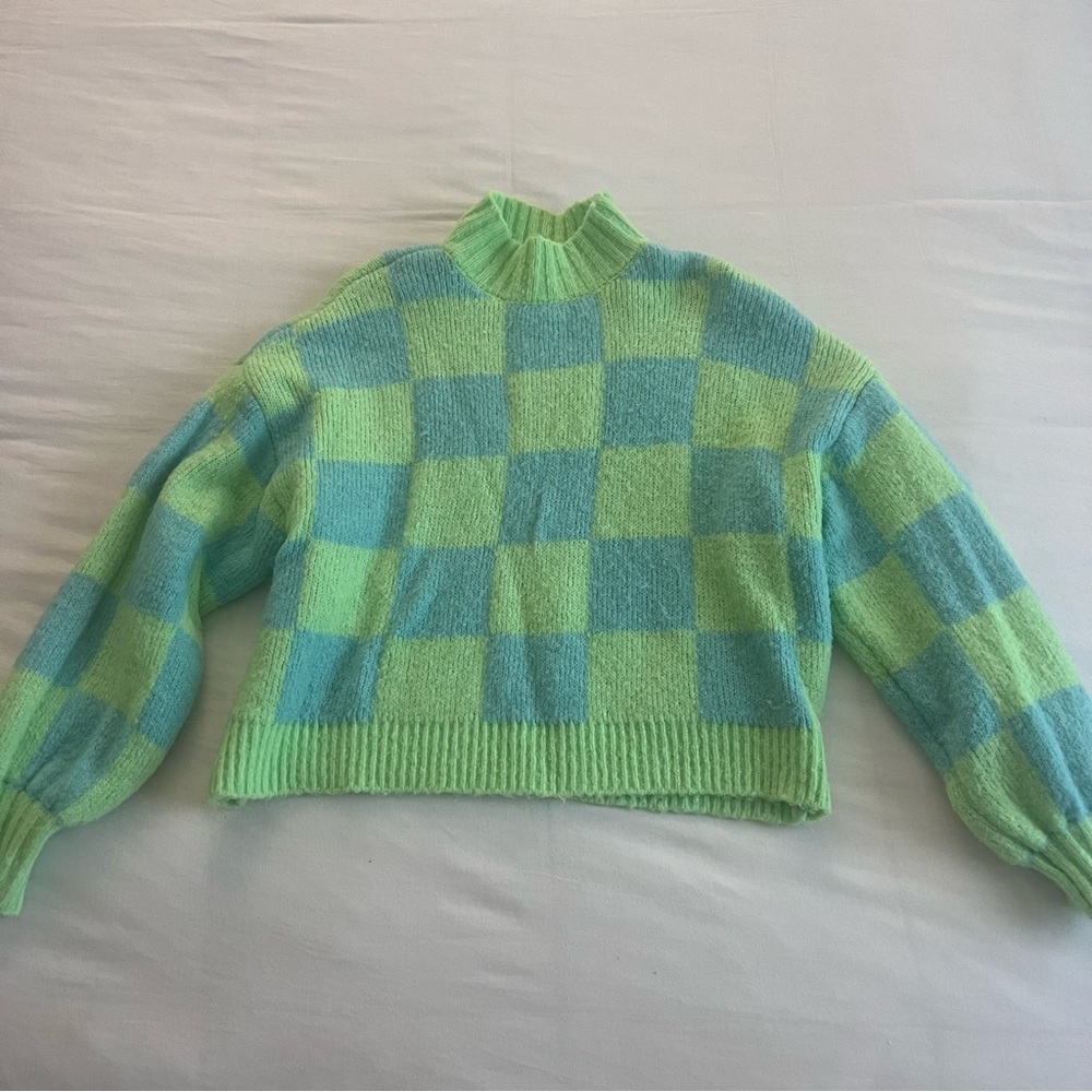 My Michelle green and blue plaid sweater